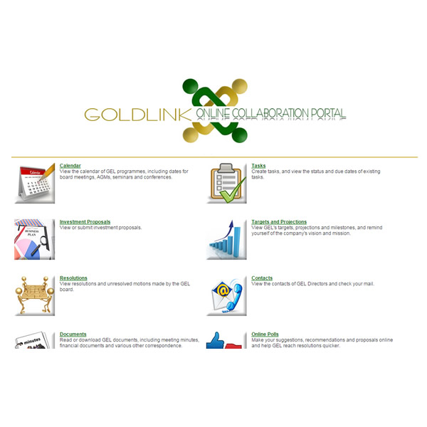 Development of online collaboration software for Goldlink Equities Ltd., Lusaka, Zambia