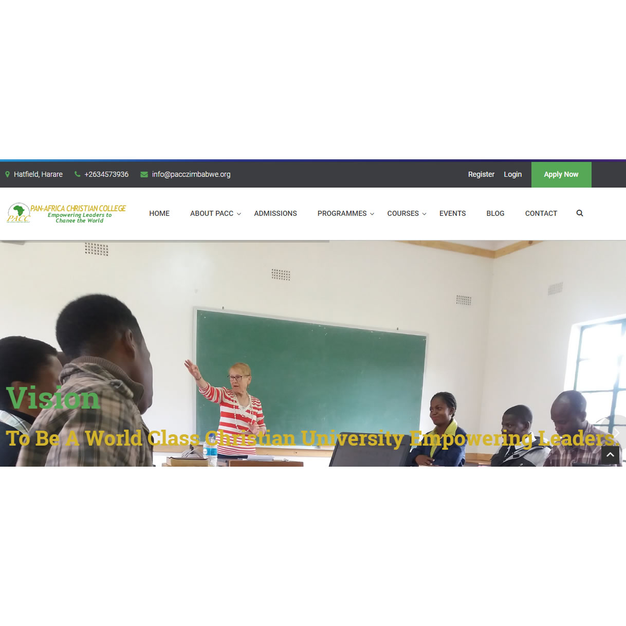 Website design for Pan Africa Christian College, Harare, Zimbabwe